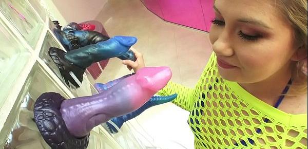  Teen Zelda Morrison at the BAM Sex Toy Wall of Dildos